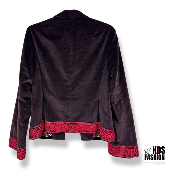 Tory Burch Velvet & Silk Embroidered Bell Sleeve Blazer 10 - Picture 6 of 12